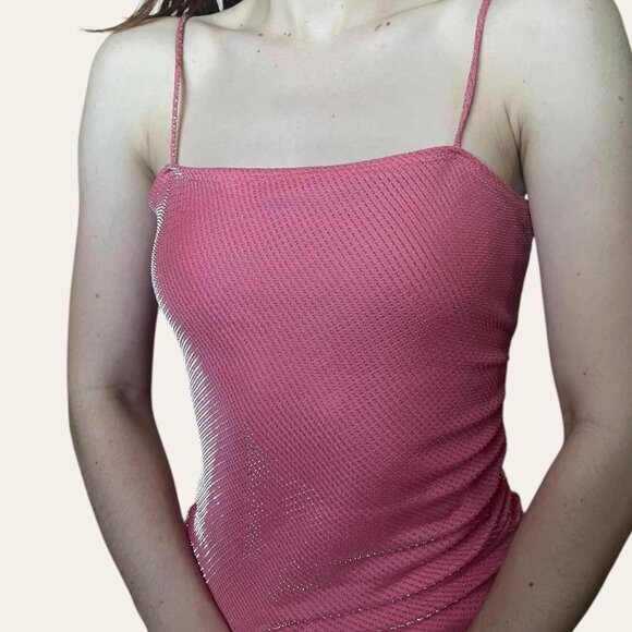 Y2k/90s vintage Finesse USA shimmery pink cami asymmetric prom semi-formal dress - Picture 2 of 8